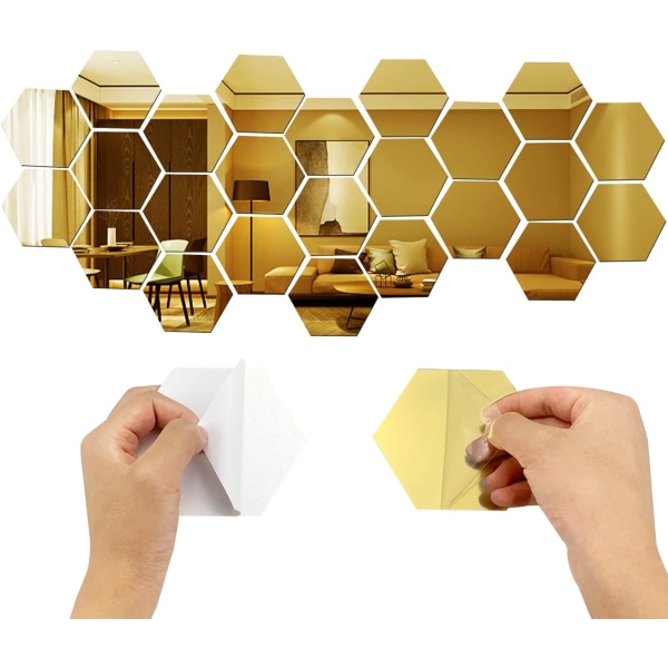 24 stk (guld) sekskantet spejl vægklistermærker Akryl spejlindstilling