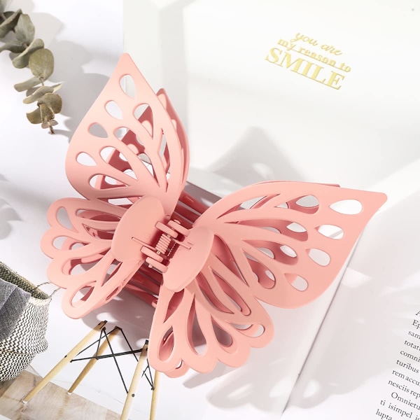 2-pak (Lilla, Rosa) - Butterfly Tykk Hårklipp, Hule Matte Butterfly Hårnåler, Stor Sterk Hold Ikke-Skli Søt