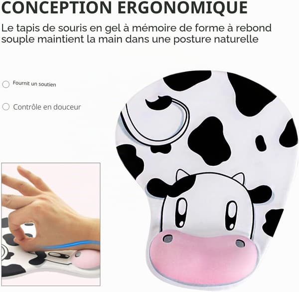 Ergonomisk kuformet musematte med sklisikker base og elastisk gel håndleddsstøtte for spilling, kontor, hjem, studier