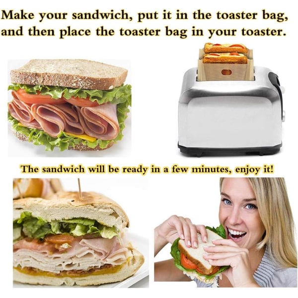 6-pack återanvändbara toastpåsar, perfekta för grillade ostsmörgåsar - BPA-fri glutenfri - FDA och LFG