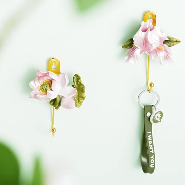 3 st Resinblommiga Väggkrokar Kreativa Liljekrokar Väggmonterade Krokar för Hängande Kappa Hatt Handduk Väska Nyckelkrokar Vardagsrum Badrum