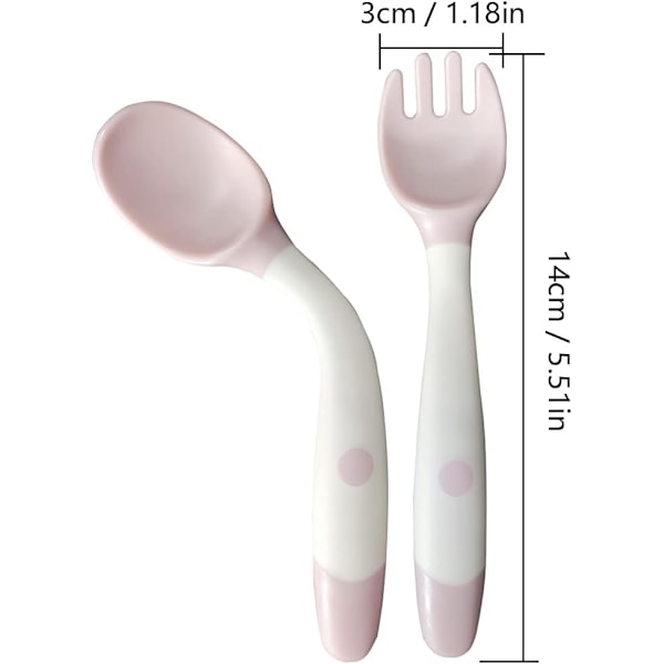 2 stk. (pink) Træningsske og gaffel til spædbørn, fleksibel og varmebestandig let at gribe læringsske, børnegaffel