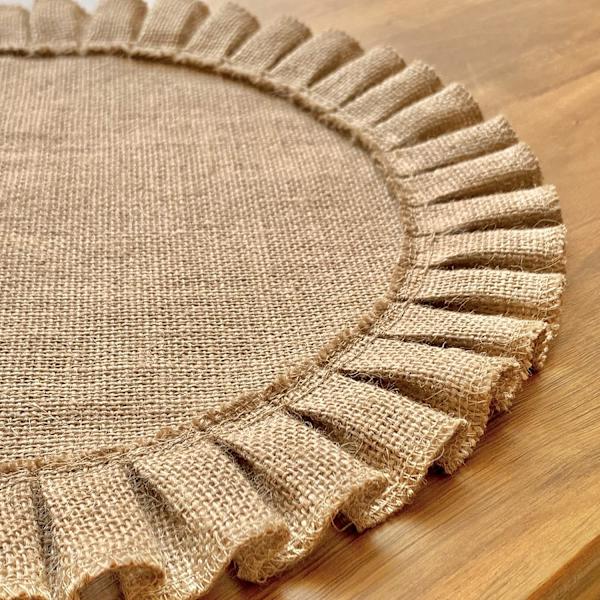Rustika Bondgård Rund Bordstabletter i Burlap, Set om 4, Storlek 15 Tum i Diameter, Rufs Kantdesign