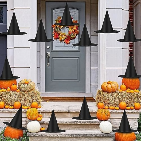 12 kpl Halloween Musta Noitakypärä Koristeet, Paksuuntuneet Riippuvat Noitakypärät Irtotavarana Pukuvaruste, Leijuva Noitakypärä w