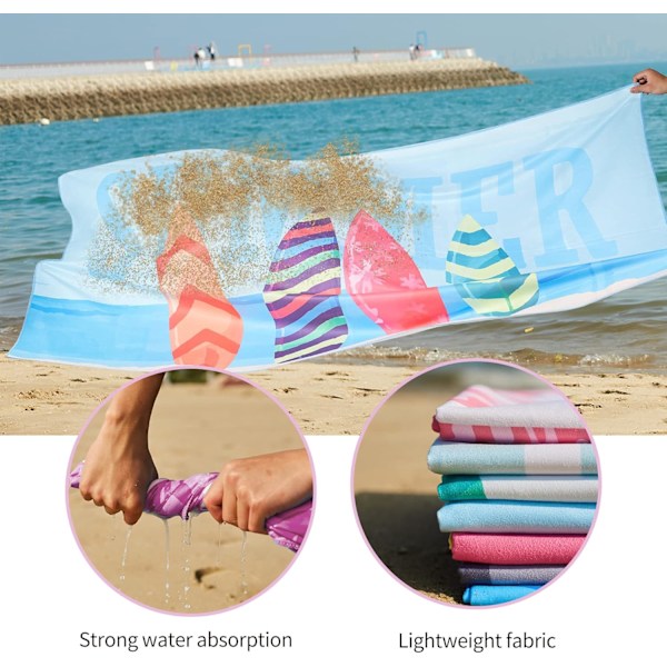 Stor Badhandduk 150 x 70cm, Mikrofiberhandduk, Anti-Sand Strandlakan Snabbtorkande för Strand/Pool/Solstolar (Sommar-Rullstol)