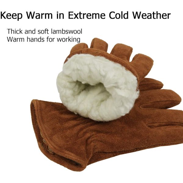 1 par Arbetsvantar Vinter Isolerad Snö Kalla bevis Leather Glove Tjock Termisk Imitation Lammull - Extra Grepp Fle