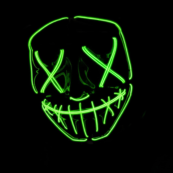 Grøn LED-maske - Nightmare Blue - Premiumkvalitet - Stiv plast - 3 blinkende tilstande - LED-maske - Co