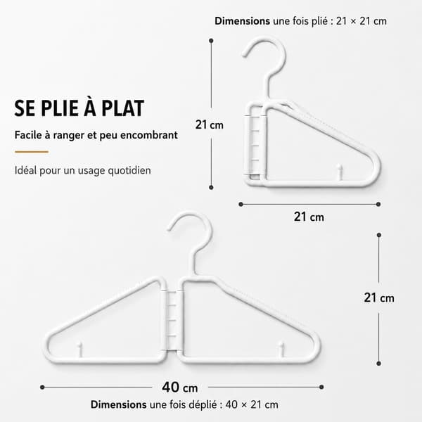 Set med 8 hopfällbara resegalgar, platsbesparande, vit