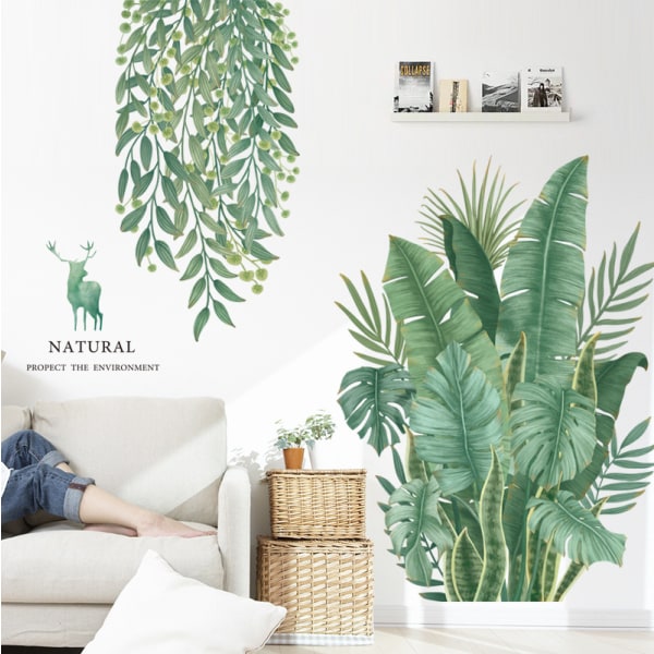 Väggklistermärken för tropisk växt Gröna löv Dekorativ väggsticka