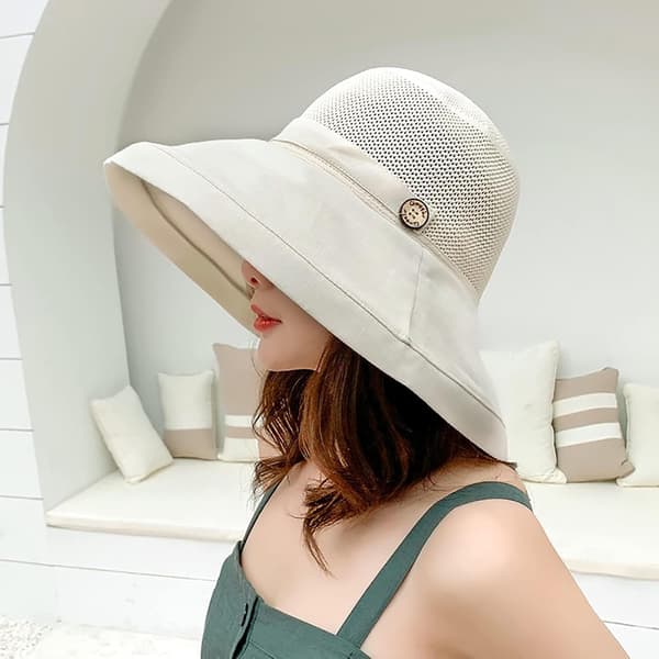Sommer Mesh Solhatte til Kvinder UV Beskyttelse Bred Skygge Sammenfoldelig Strandhat
