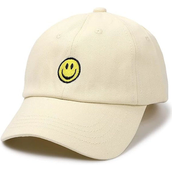 1-pack Smiley Face Småbarns Basebollkeps Pojkar Basebollkeps Barn Tvättbar Rolig Mössa Justerbar Beige