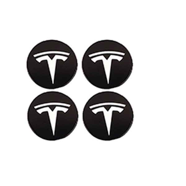 4 st Hjulkapsel Emblem Dekal för Tesla Model 3 Model Y Navkapslar Hjulfälg Dekal Vit Emblem & Matt Svart Bakgrund