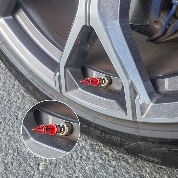 (Rød) 4 stk. 45mm Spiked Aluminium Ventilhatter, Støvtætte Dækventilhjulkapper til Biler, SUV'er, Tru