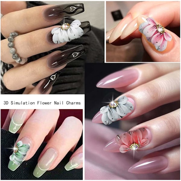 12 st 3D Blommor Nagel Charm för Naglar 6 Färger Nagelkonst Charm för Akrylnaglar Blommor Charm för Naglar Resin Blomma