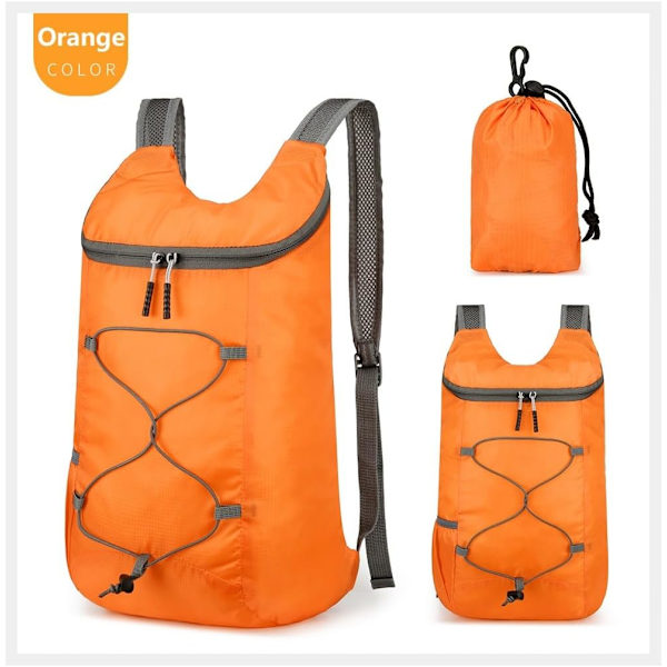 (Orange) 16L Vandringsryggsäck Lättviktig Vikbar Reseryggsäck Vattentät Camping Utomhus Vikbar