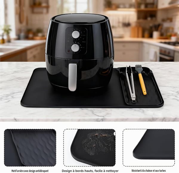 Varmeresistent måtte til airfryer, 65x40 cm silikonemåtte, skridsikker bordpladebeskytter til køkkenet, sort