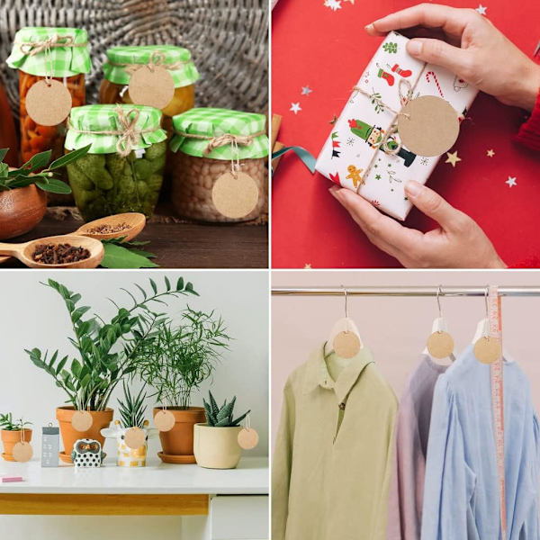 (B)100 kappaletta pyöreitä kraft-paperilappuja, kraft-etiketti narulla