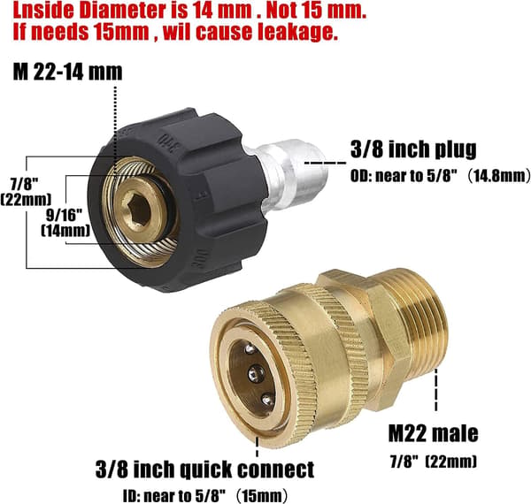 2 stk. Tool Daily Højtryksrenser Adapter Kit, Quick Connect Kit, Metrisk M22 14mm til M22 Fitting