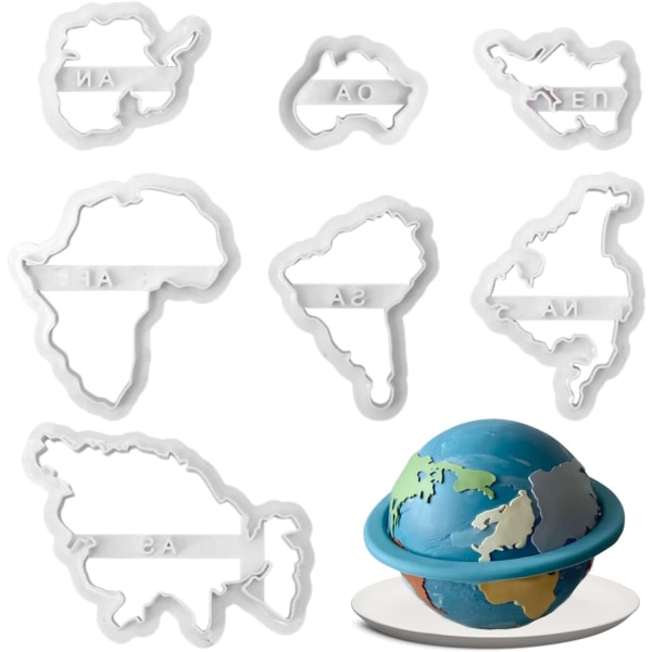 Världskarta Cookie Cutters Set med 7 Plast Sju Continents Cookie Cutters för tårtdekoration