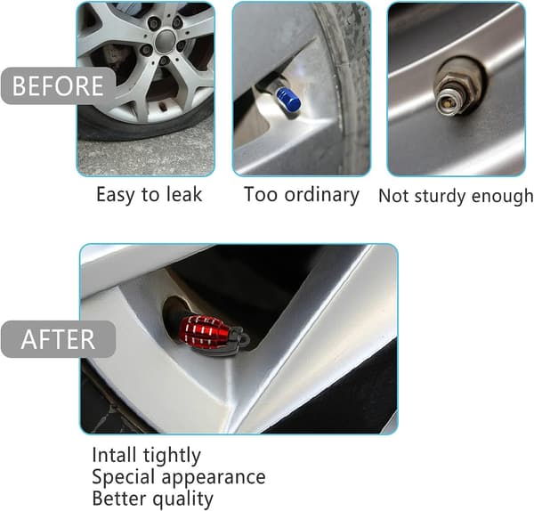 4 stk. Aluminium Auto Ventilhetter (Rød), Heavy Duty Håndgranat St