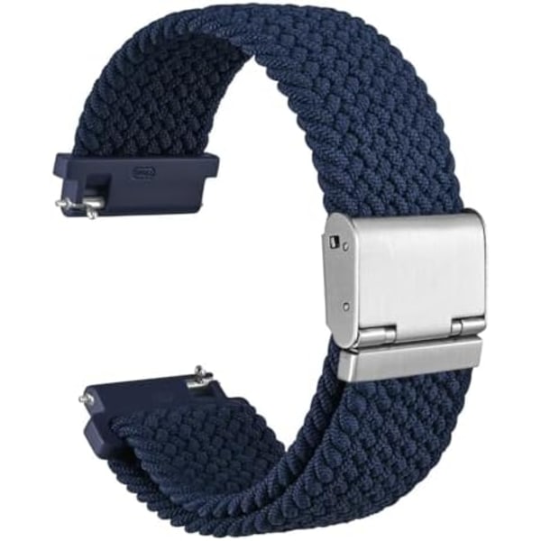 20mm Flätat Nylonarmband för Klocka, Snabbspänne, Silverfärgad Rostfritt Stålspänne (Blå)