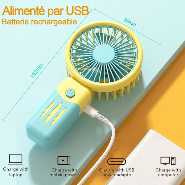 Kannettava kädessä pidettävä tuuletin 2 kpl, Mini hiljainen USB-tuuletin jalustalla, Ladattava 2000mAh akku, Pöytätuuletin 3 säädettävää nopeutta taskuun toimistoon matkalle kouluun