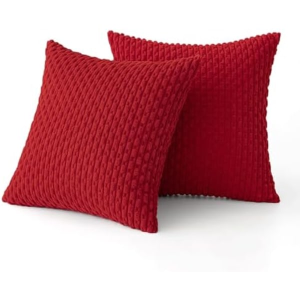 Röda Kuddfodral i Mjuk Corduroy, Dekorativ Set om 2, Bohemiska Randiga Kuddfodral, Kuddfodral, Farmhouse Heminredning