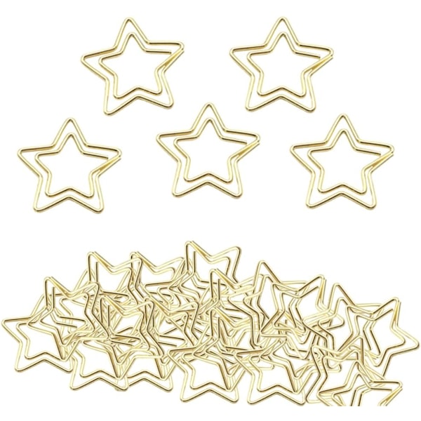 Guld 50 st Roliga Söta Gem Bokmärken Planeringsklämmor，Femuddig Stjärna Gem, Stjärnformade Metallgem med Transparent Låda för Roliga Kontorsmaterial