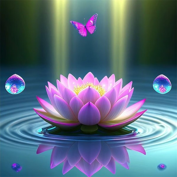 30 x 40 cm, Lotus dans l'eau Diamond Painting Broderie Diamant