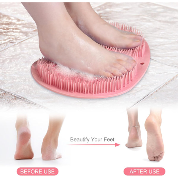 Fotmatta med halkfria sugkoppar, duschfotborste, lugnande avslappnande massagematta för c Pink