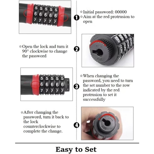 Cykellås Cykelhængelås Kode 6 mm Høj Sikkerhedskæde med 5-cifret