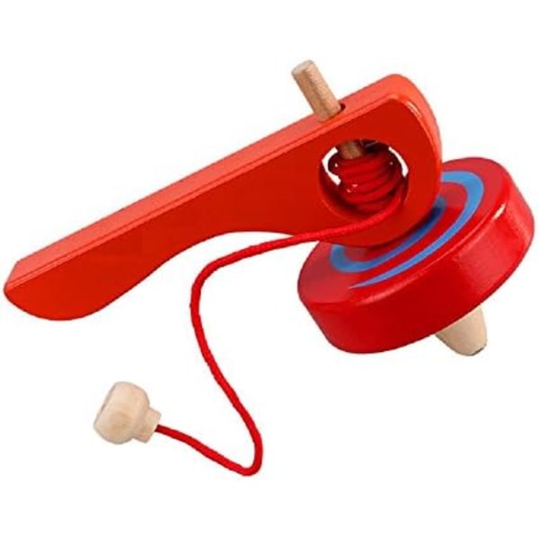 14.5x9.5x6.9CM Wooden Spinning Top Gyroscope peg-top with Handle and Pull String Wire,can Last Long time, Color Random