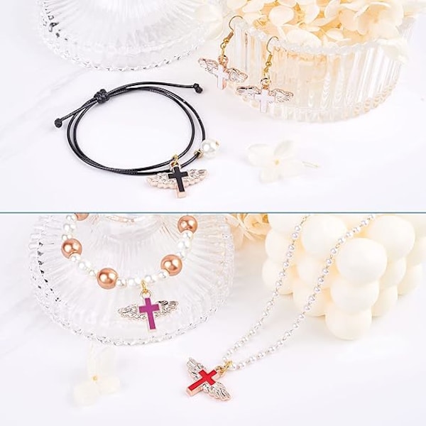70 stk. Kryds med Vinger Metal Charms Perler til DIY Halskæde Armbånd Ørestik Smykkefremstilling Håndværk