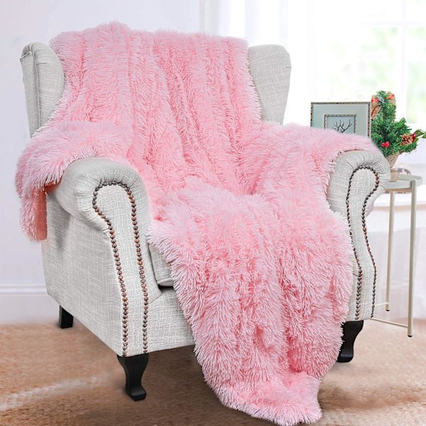 Ljusrosa Pläd, Mjuk Shaggy Fuzzy Sherpa Söt Babyrosa Pläd Mysig Fluffig Konstgjord Päls Plädar för Säng Soffa