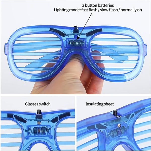 （Runde）4 stykker Led Light Up-briller, Blinkende Led Cyberpunk-briller til Di