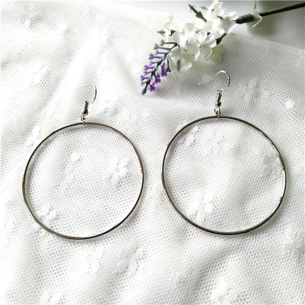 Store Sterling Sølvbelagte Store Øreringe Cirkel Dangle Drop Øre