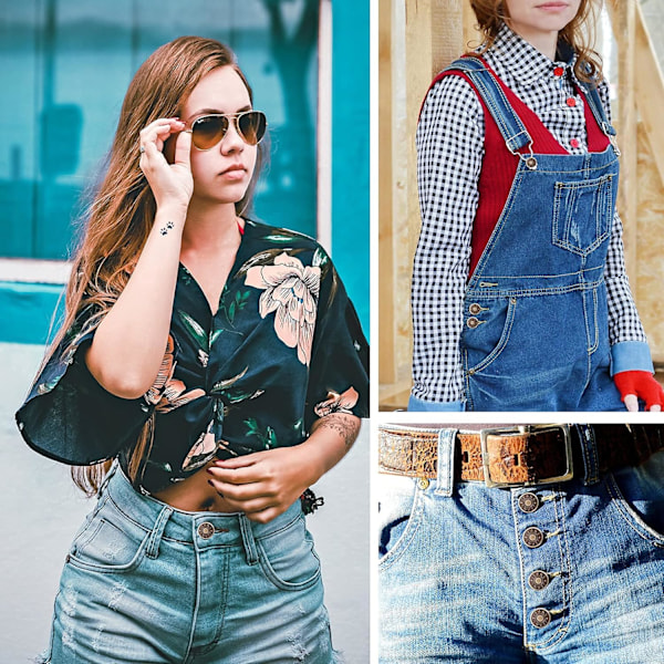 20 Sett Justerbare Knapper for Jeans, 17mm Ingen Søm Øyeblikkelige Metallknapper, Utskiftningssett for Avtakbare Jeansknapper med Tråder, Nagler og Skrutrekker
