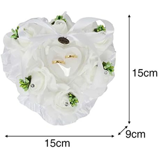 15x15x9cm Valkoinen Häärenkaiden Tyyny Sydämen Muotoinen Häärenkaiden Laatikko Pitsi Kristalliruusu Hääseremonia Morsiamen Renkaiden Tyyny