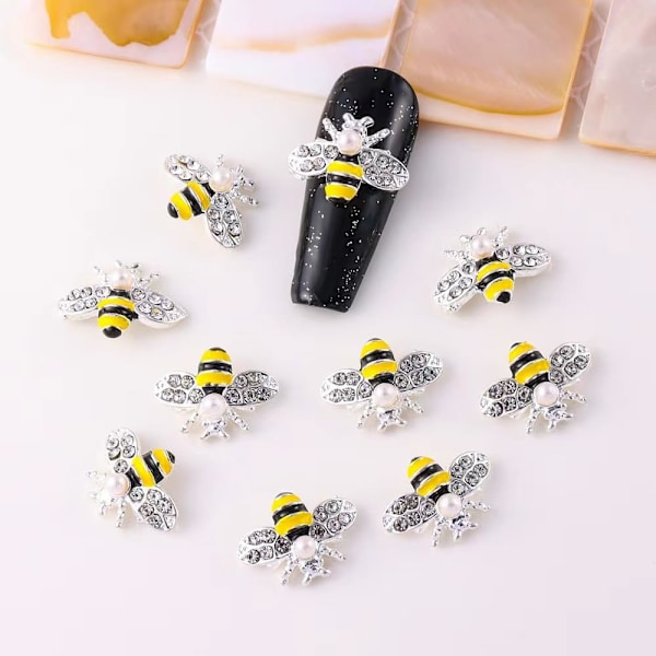10 st guld-binagelkonstcharm, 3D guld-legering bin smyckescharm för naglar, DIY design söt Kawaii nagelkristall strass