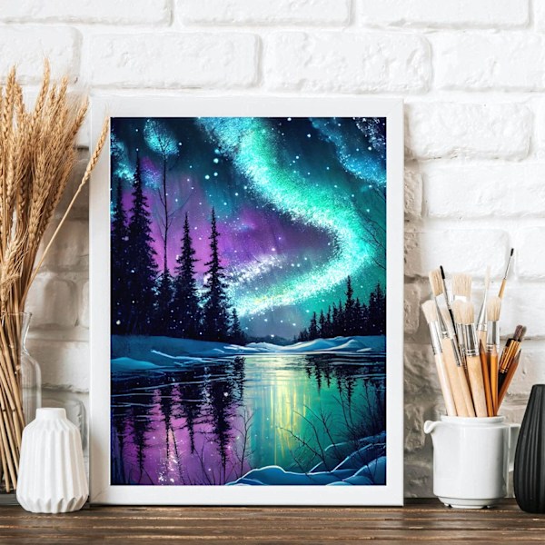 2 kpl Aurora Landscape Diamond Art -sarjat aikuisille, DIY 5D Diamond Painting -sarjat aloittelijoille, pyöreä täysporainen timantti D