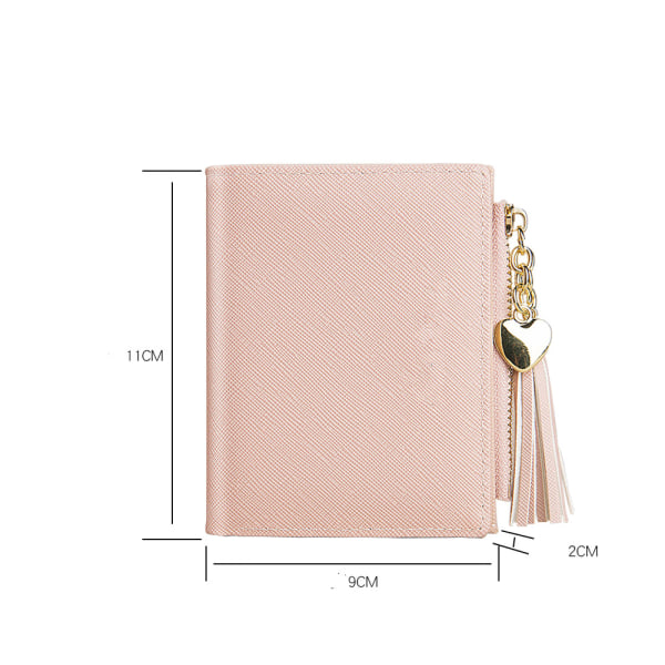 Vaaleanpunainen naisten ohut kaksiosainen lompakko vetoketjullisella kolikkotaskulla