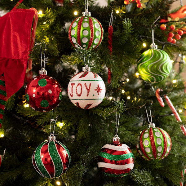 Julgranspynt Set, 16st Röd Grön Vit Osplitterliga Julgransdekorationer Klotpynt Bulk, 3.15 Tum Han
