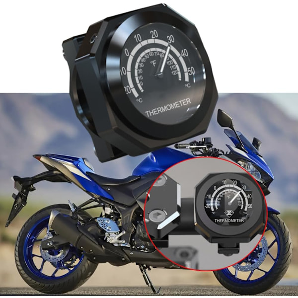 Motorcykelstyr Termometer Måler, Vandtæt Lysende Legering Temperaturmåler, Kompatibel med Yamaha Kawasaki Suzuki Honda, Nat Synlig Fluor