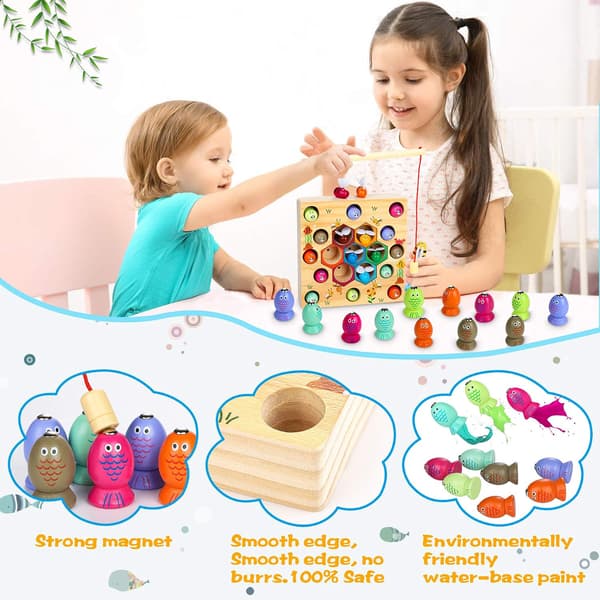 Träfiskleksak, Montessori träpusselspel 2 i 1