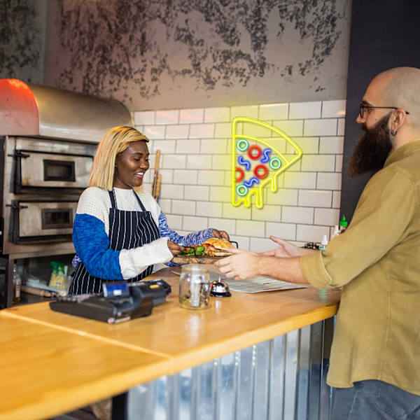 Pizza Neon Akryl LED Skylt Mat Form Neon Skyltar för Vägg Gul