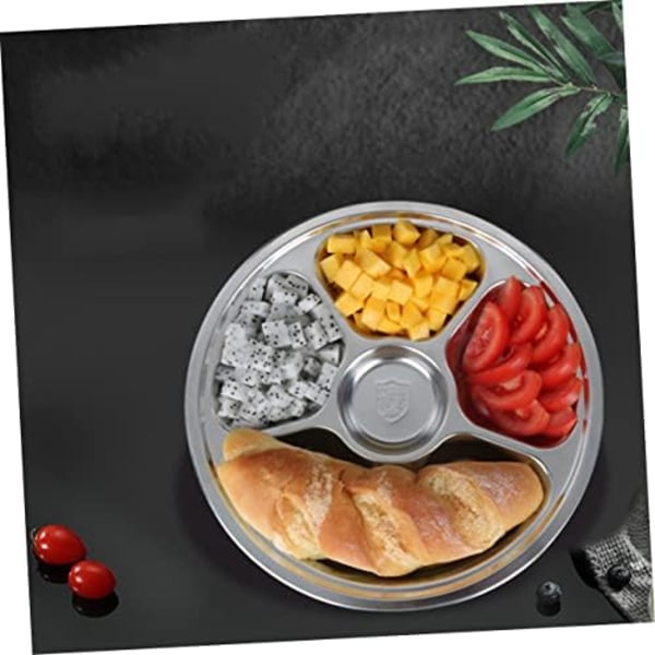 1 stk Rustfrit Stål Gitter Spiseplade Opdelt Fad Morgenmadsplade Mad Serveringsplade Dumpling Plade Rustfrit Stål Plade