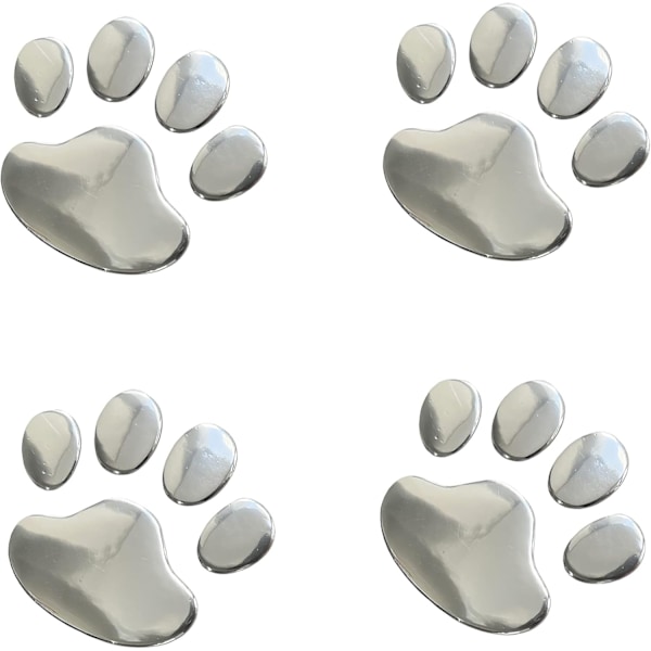 4 stk. Sølv 3D Chrome Hundepot Aftryk Mærkat Dekal Auto Bil Em