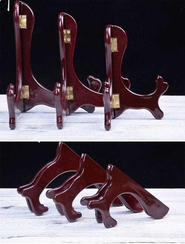 (7 tommer) Staffeli Mahogni Finish Display Stand Pladeholder Billedramme Foldbart Display Stand
