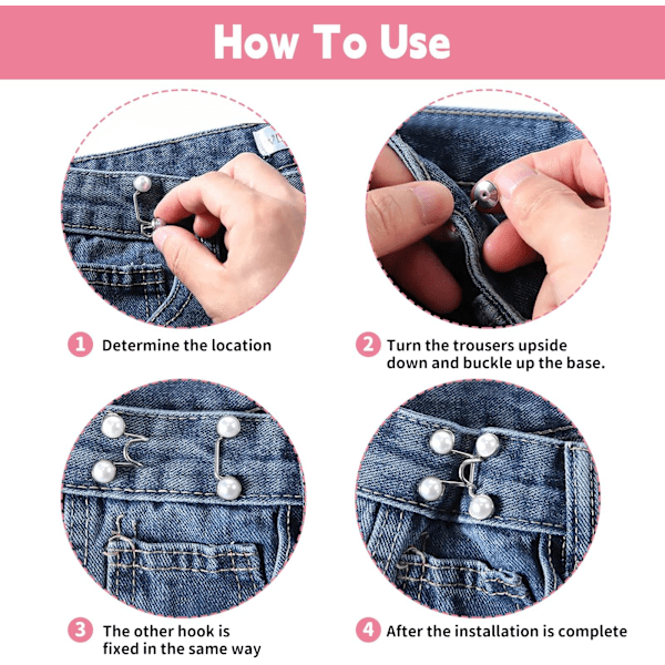 Pieces Jeansknapp, Knappnålar för Jeans, Sömnadstillbehör, Clip-on Jeansknapp, Pärl Jeansknappnålar Studdlösa Justerbara Storlek Spännsatser