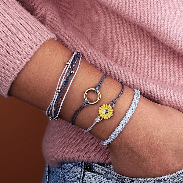 Handgjort Flätat Solrosrep Armband Rep Charm Boho Sur